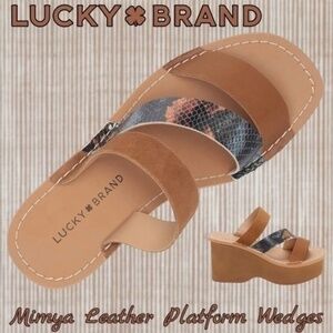 LUCKY BRAND Mimya Leather/Suede & Snake Print Straps Wedge Heel Sandals/10M NWT